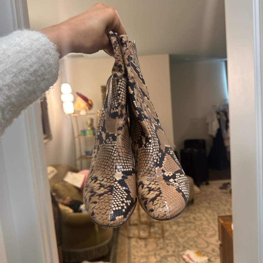 Zara Beige and Black Snakeskin Ankle Boots